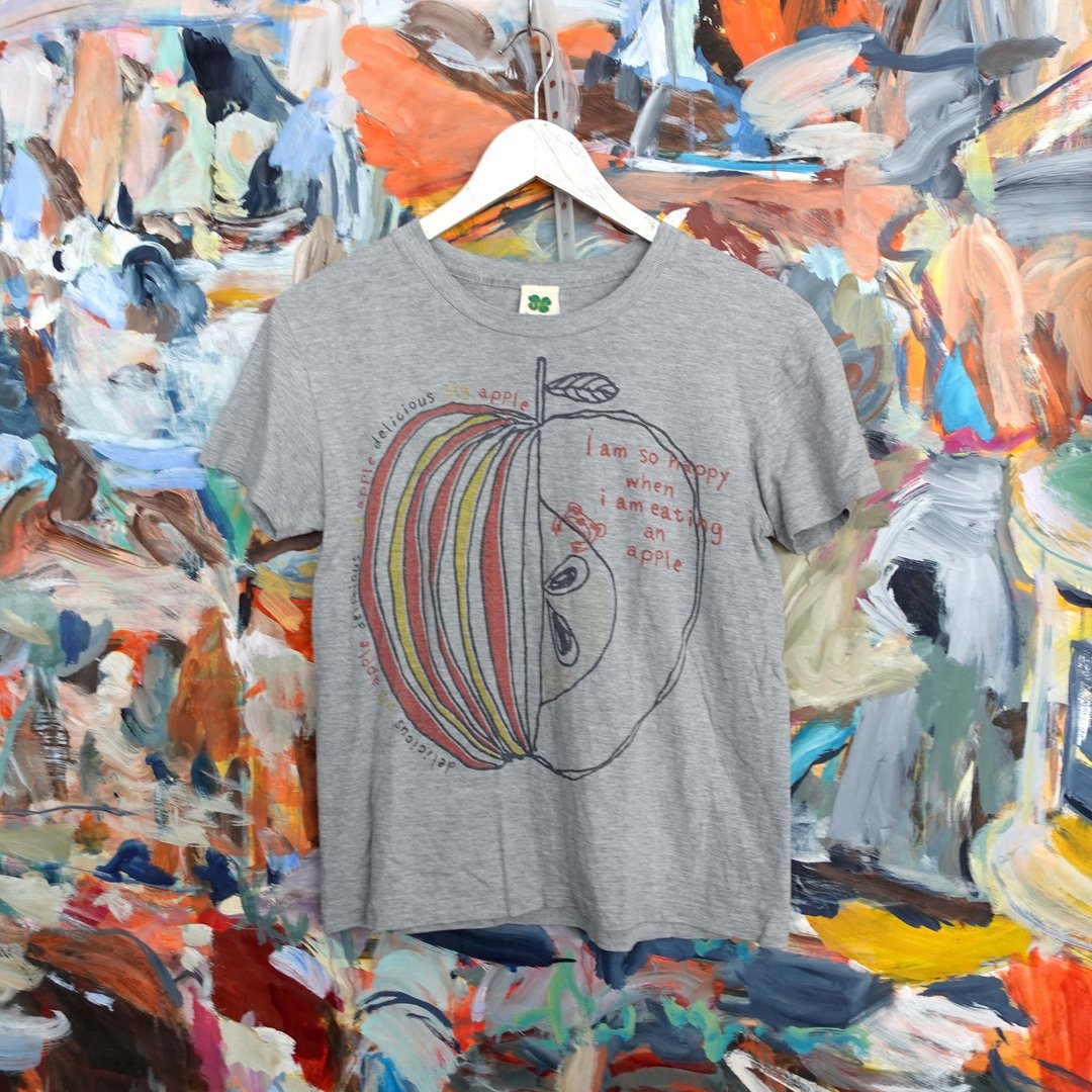 日本中古UNITED ATHLE灰色萍果图案TEE 高级二手古着珠宝 - 中性连帽卫衣/T 恤 - 其他金属 灰色