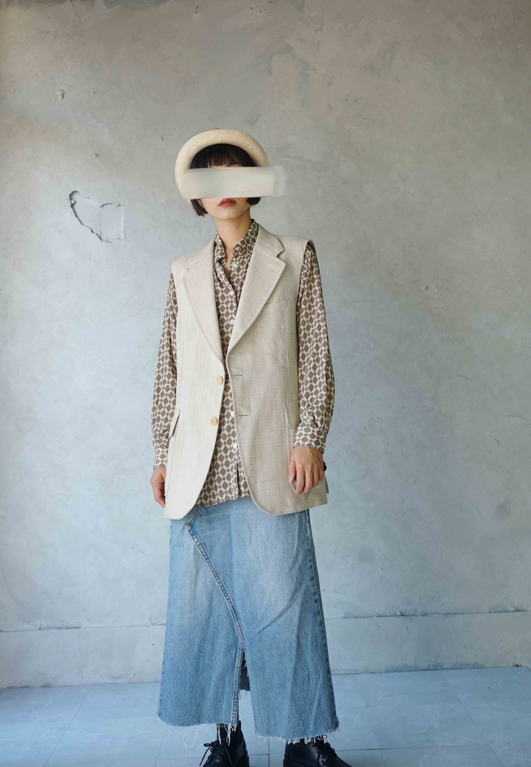 寻宝古着-Burberrys淡卡其格纹亚麻中性西装背心 - 女装西装外套/风衣 - 棉．麻 卡其色