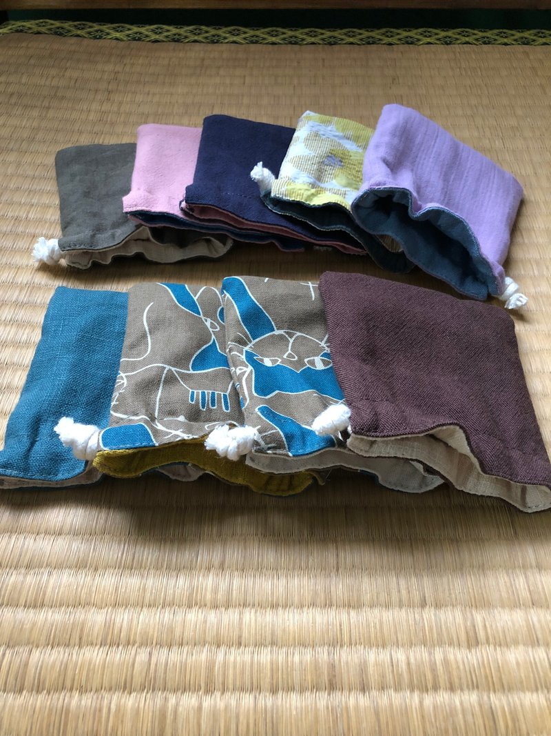 双面棉麻抽绳袋 收纳袋 分装袋 布卫生棉小包 - 束口袋双肩包 - 棉．麻 多色