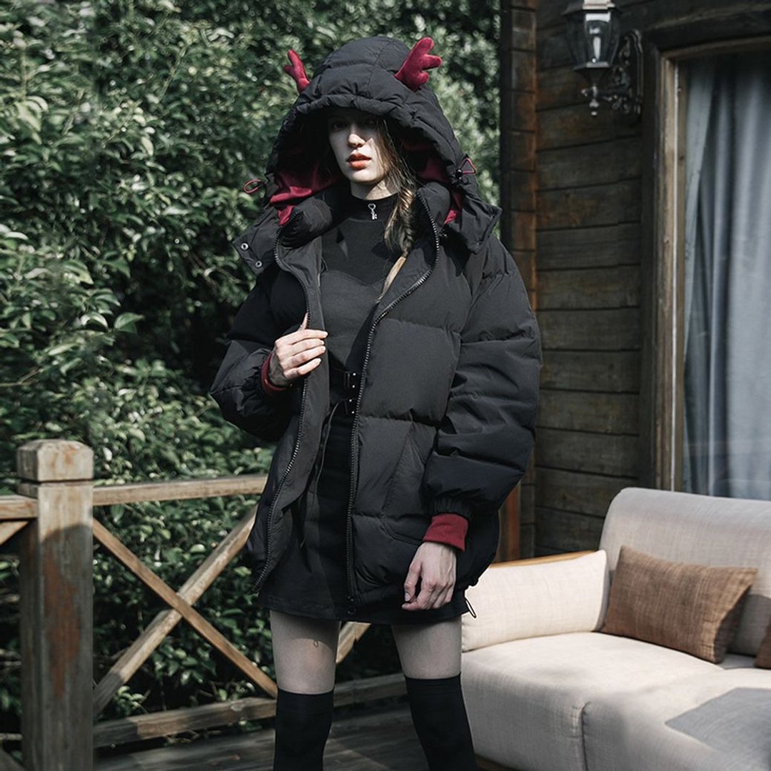 阿蒂米斯恶魔鹿角羽绒外套 - 女装休闲/机能外套 - 其他材质 黑色