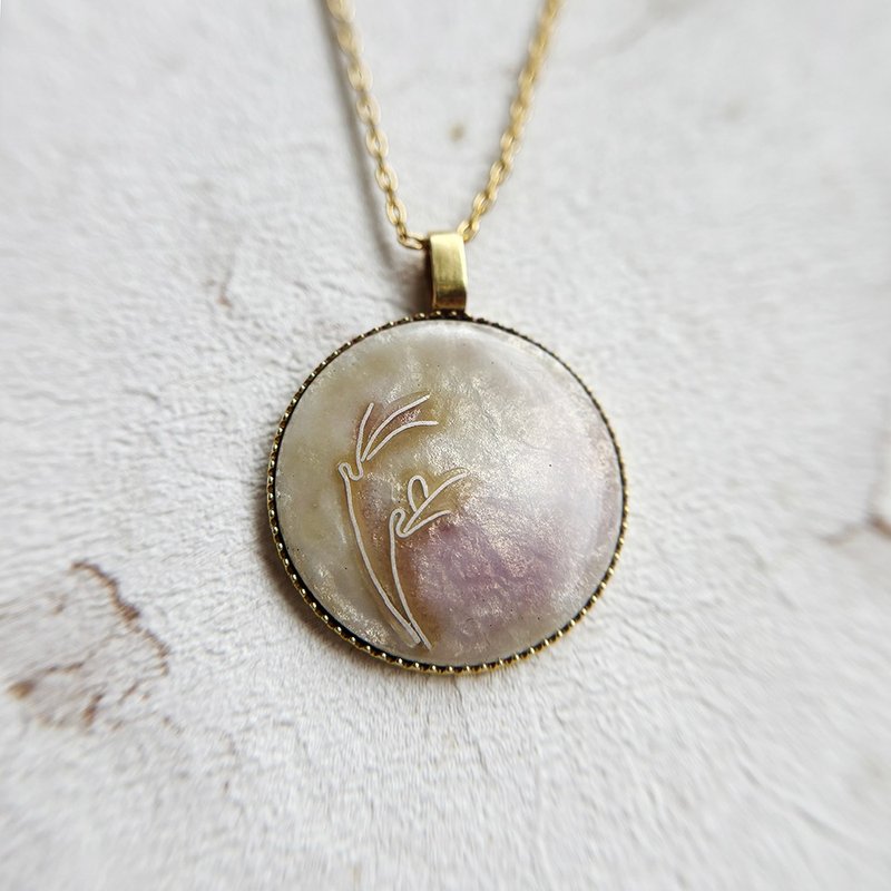 迷你画框 -珐琅画项链- 四季之秋 III /黄铜 珐琅掐丝 景泰蓝 - 项链 - 其他金属 紫色