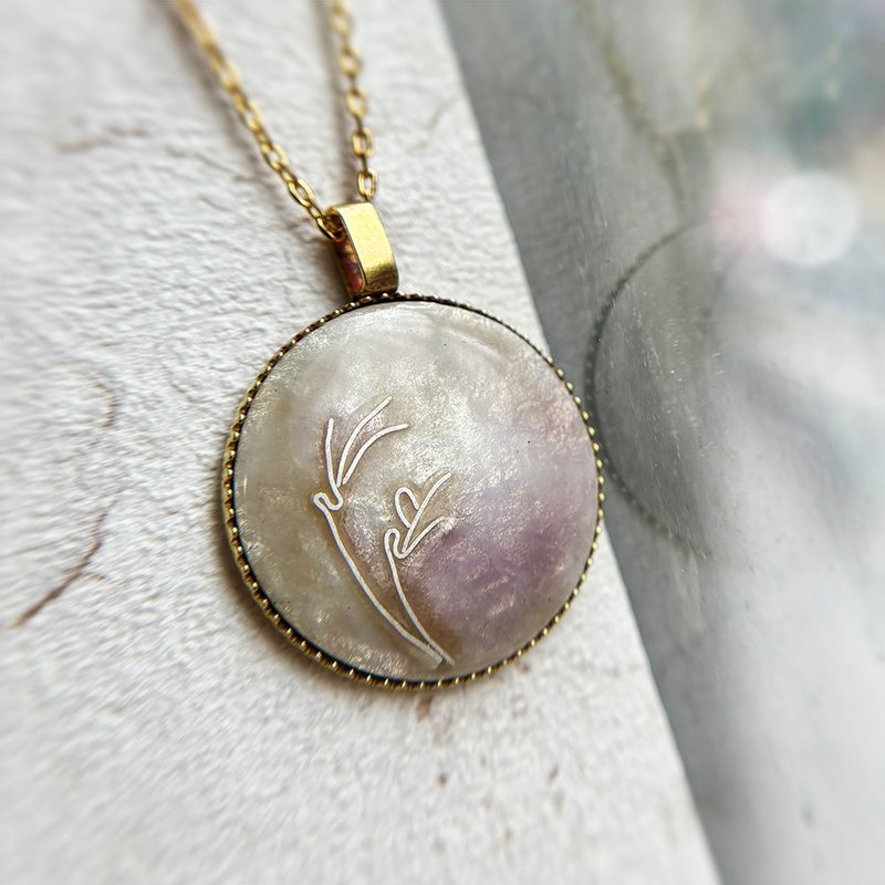 迷你画框 -珐琅画项链- 四季之秋 III /黄铜 珐琅掐丝 景泰蓝 - 项链 - 其他金属 紫色