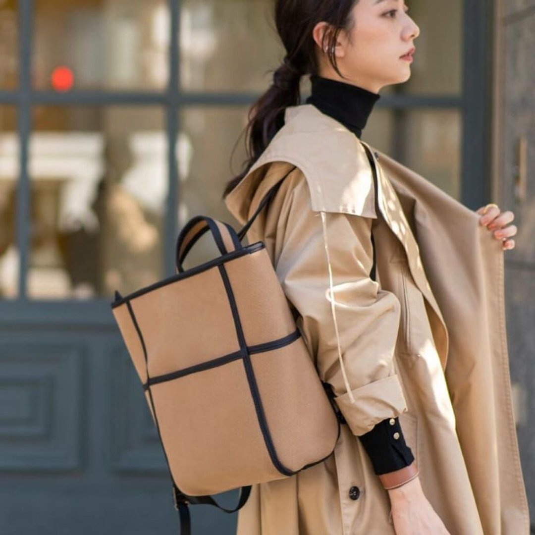 Canvas Canvas Rucksack A4 Compatible Daily Bag Mothers Bag Large Capacity Daypack Commuting School Japan Women's HAYNI [Brown] - 后背包/双肩包 - 棉．麻 咖啡色