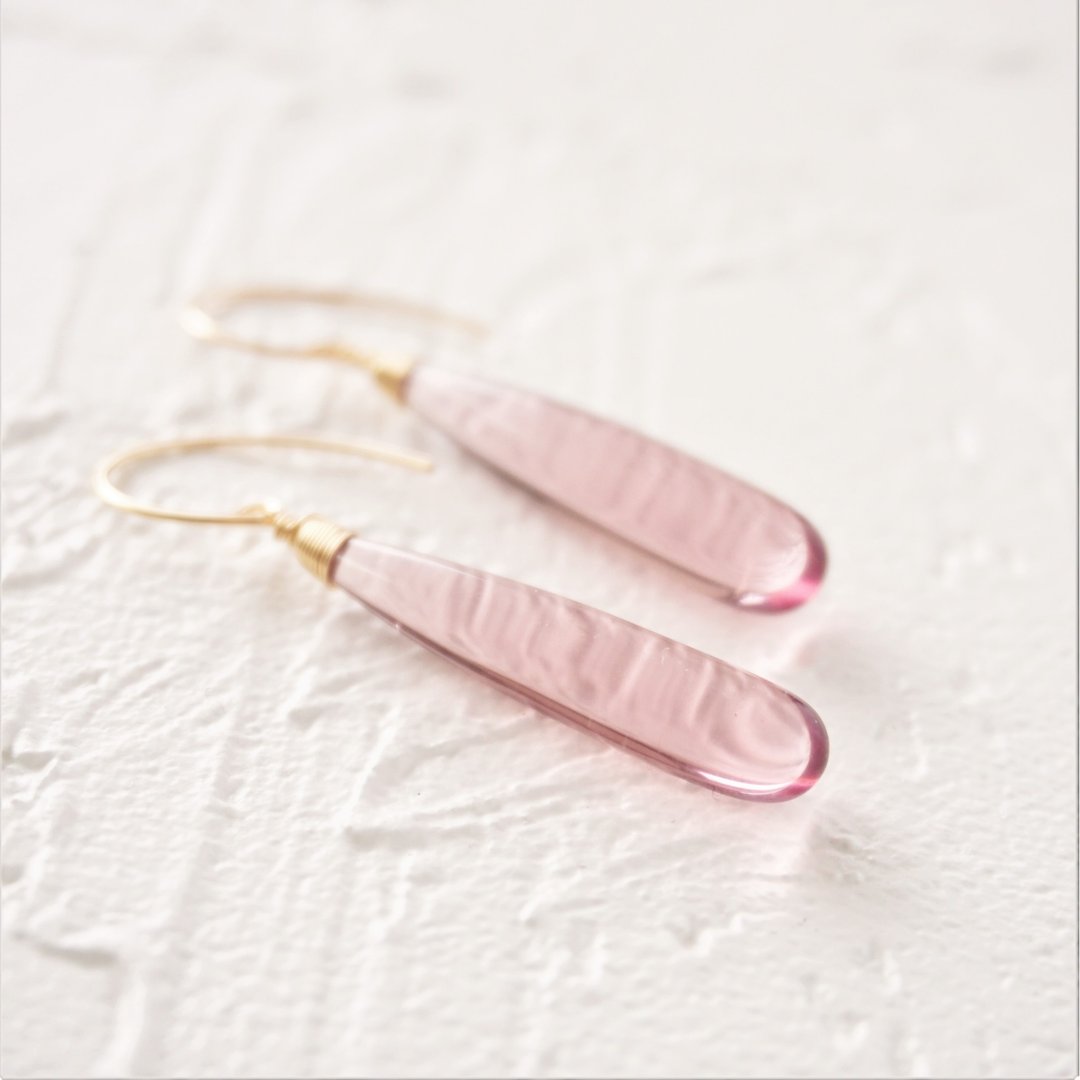 14kgf*Quartz drop pierced earring / earring RIGHT PINK - 耳环/耳夹 - 水晶 粉红色