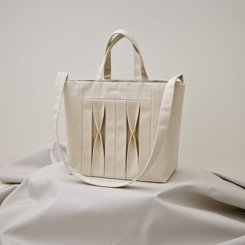 立体打褶 中托特包 / 帆布包 / 手提肩背两用 / 侧背 / 淡香草 - 手提包/手提袋 - 棉．麻 黄色
