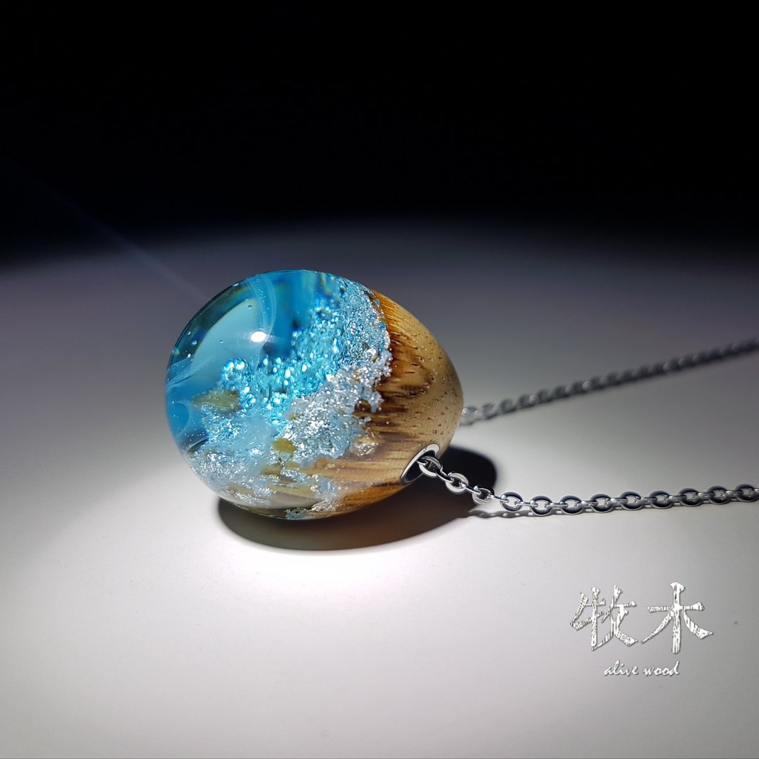 【手工订制】斑马木盛夏海平面感纯银项链 - 项链 - 木头 蓝色