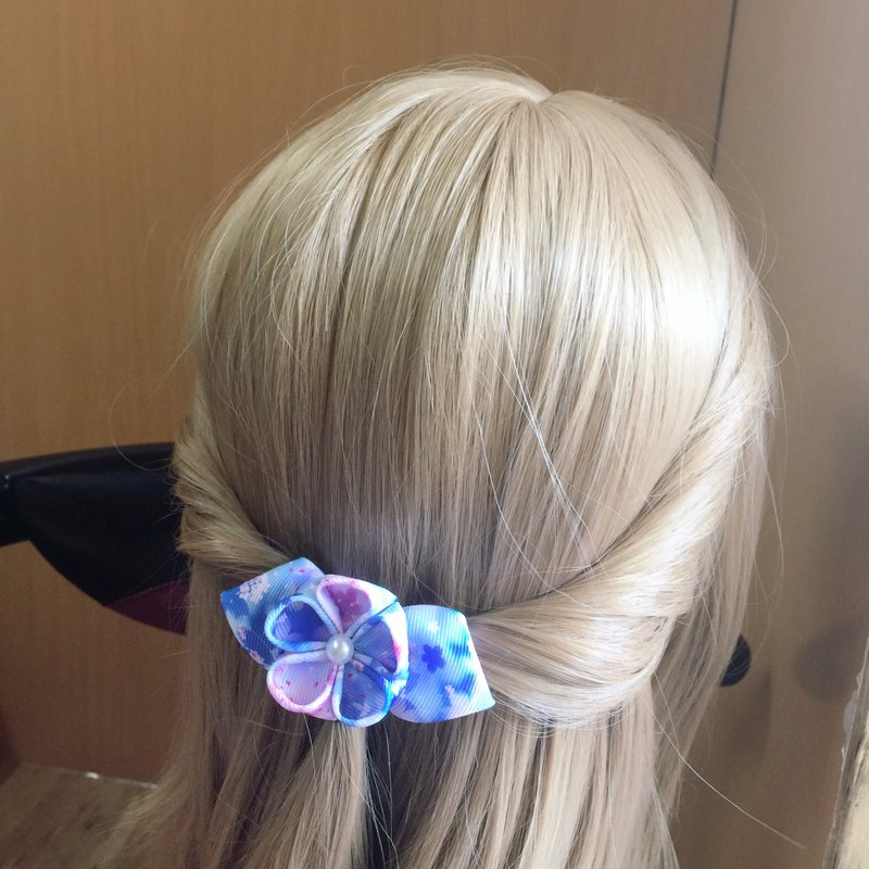 和风小花 双层蝴蝶结。发束/发夹 - 围嘴/口水巾 - 其他材质 蓝色