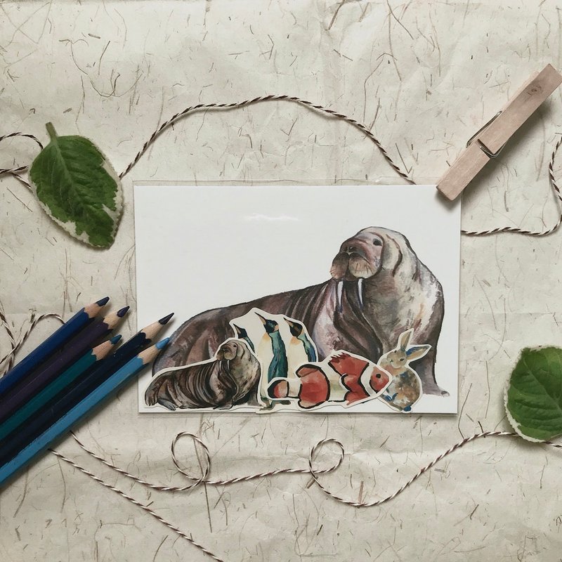 兔兔海洋朋友贴纸4入组 - 贴纸 - 纸 橘色