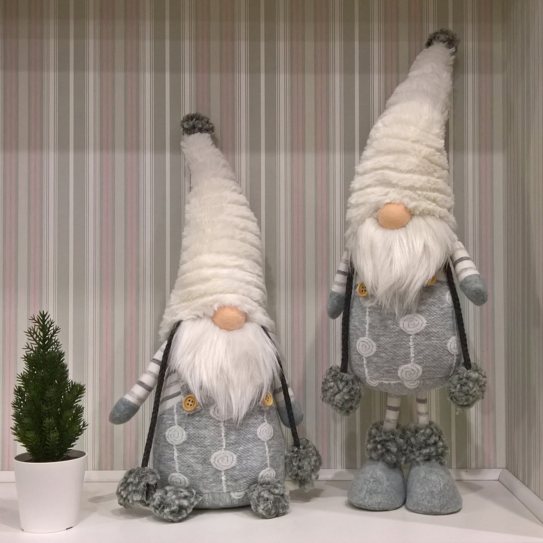 Plush Christmas Gnome in White Fur hat Nordic Xmas Home Decoration Swedish Tomte - 玩偶/公仔 - 聚酯纤维 
