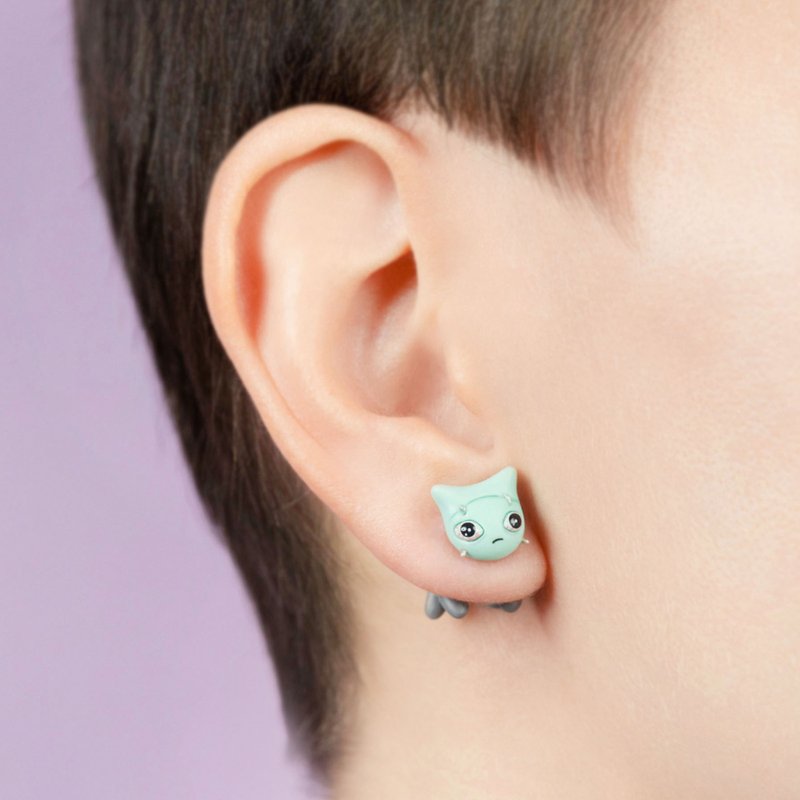 科学怪猫耳环 – 送给猫奴的可爱饰品 – 手工艺术 - 耳环/耳夹 - 其他材质 灰色