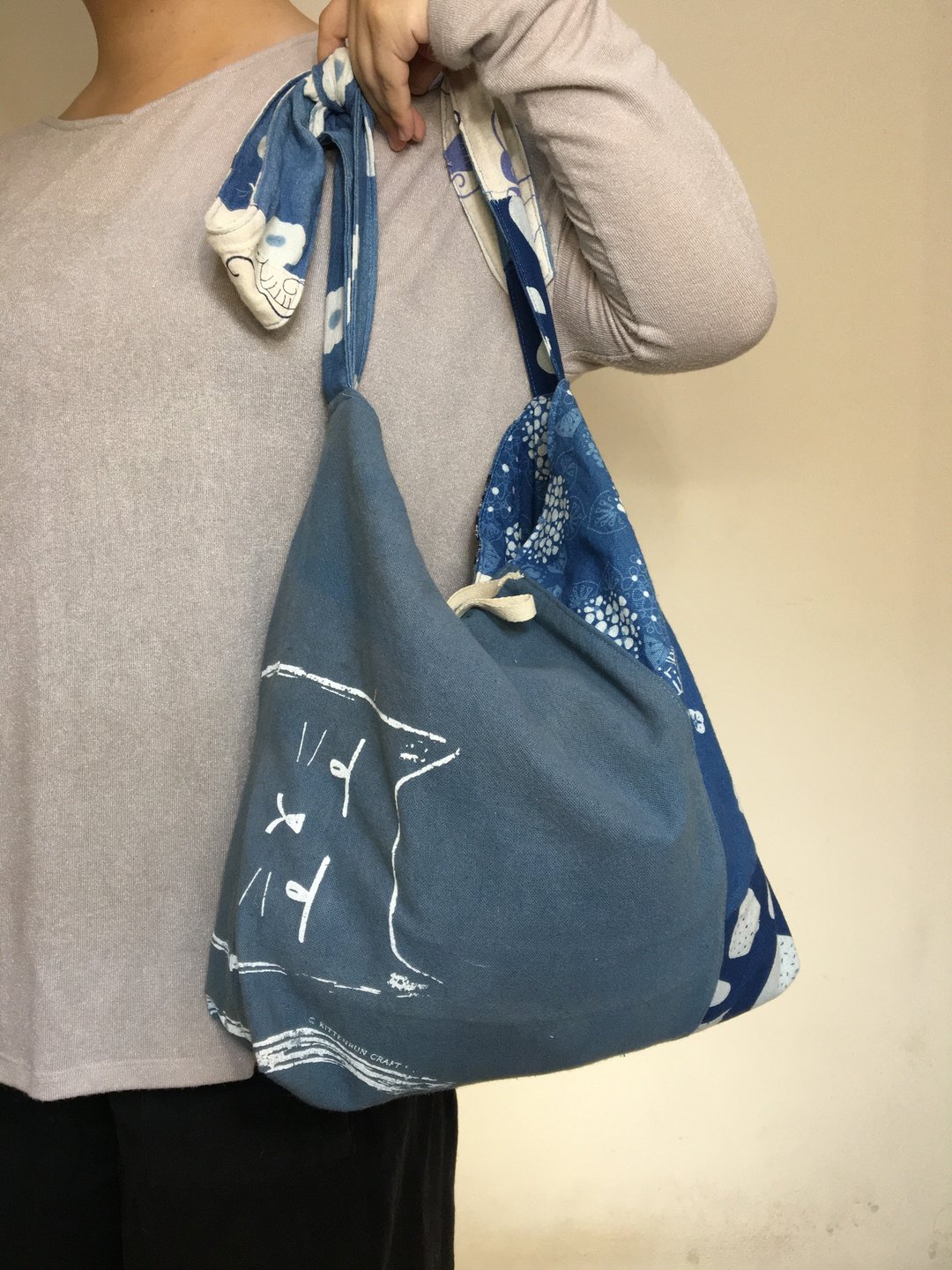 My-Mom-Made single adjustable strap large reversible hobo patchwork shoulder bag - 其他 - 棉．麻 蓝色