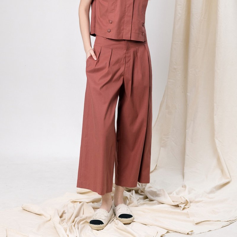 【MEDUSA】天丝棉褶边直筒休闲宽裤(M-XL) | 女休闲裤 直筒裤 - 女装长裤 - 棉．麻 红色