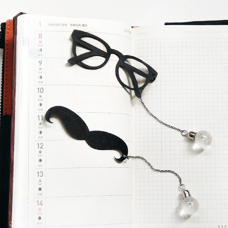 黑框眼镜·八字胡英伦绅士风·碎钻冰晶《天气瓶书签》风暴瓶书签。可代写定制化手绘(新年或生日)卡片 - 书签 - 玻璃 黑色