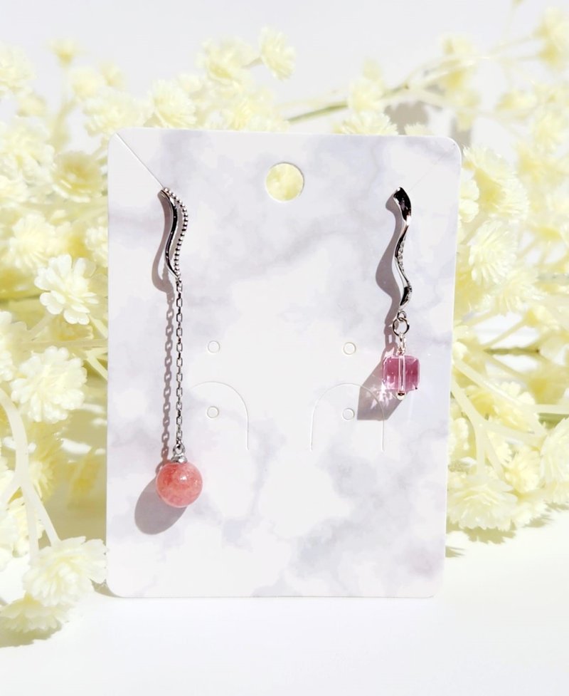 PINK - 天然红纹石耳环 - 耳环/耳夹 - 水晶 