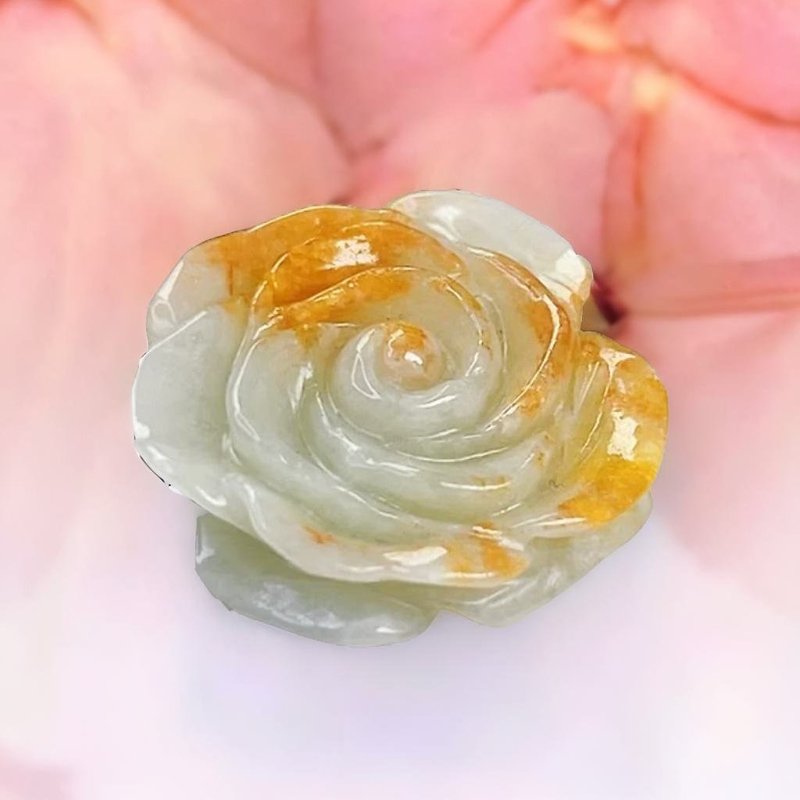 【似玉如花】飘黄翡翡翠牡丹花项链 | 天然缅甸玉A货翡翠 | 送礼 - 项链 - 玉石 橘色