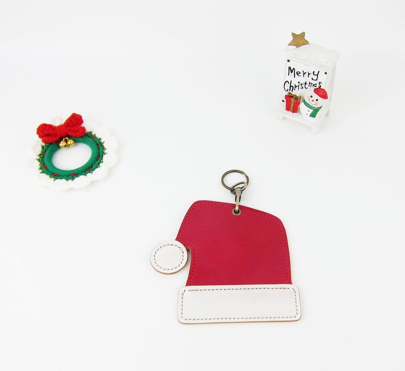 【圣诞节】圣诞帽卡套 - 零钱包 - 真皮 红色