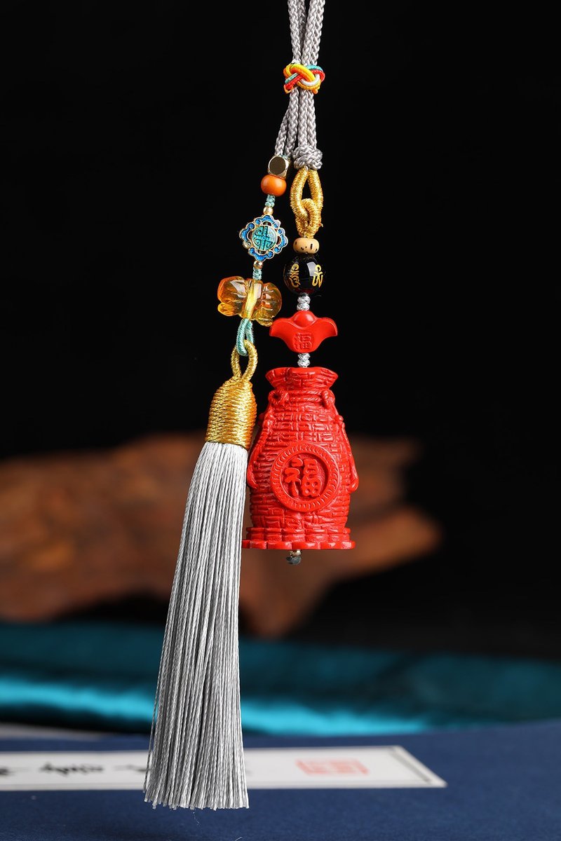 天然原矿朱砂精品红砂福袋  钱袋 万能挂 包挂 - 钥匙链/钥匙包 - 宝石 