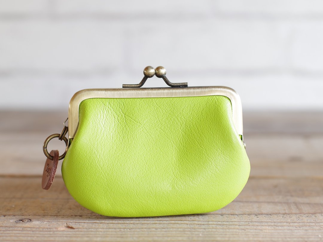 Leather kiss lock bag mini lime green - 零钱包 - 真皮 绿色
