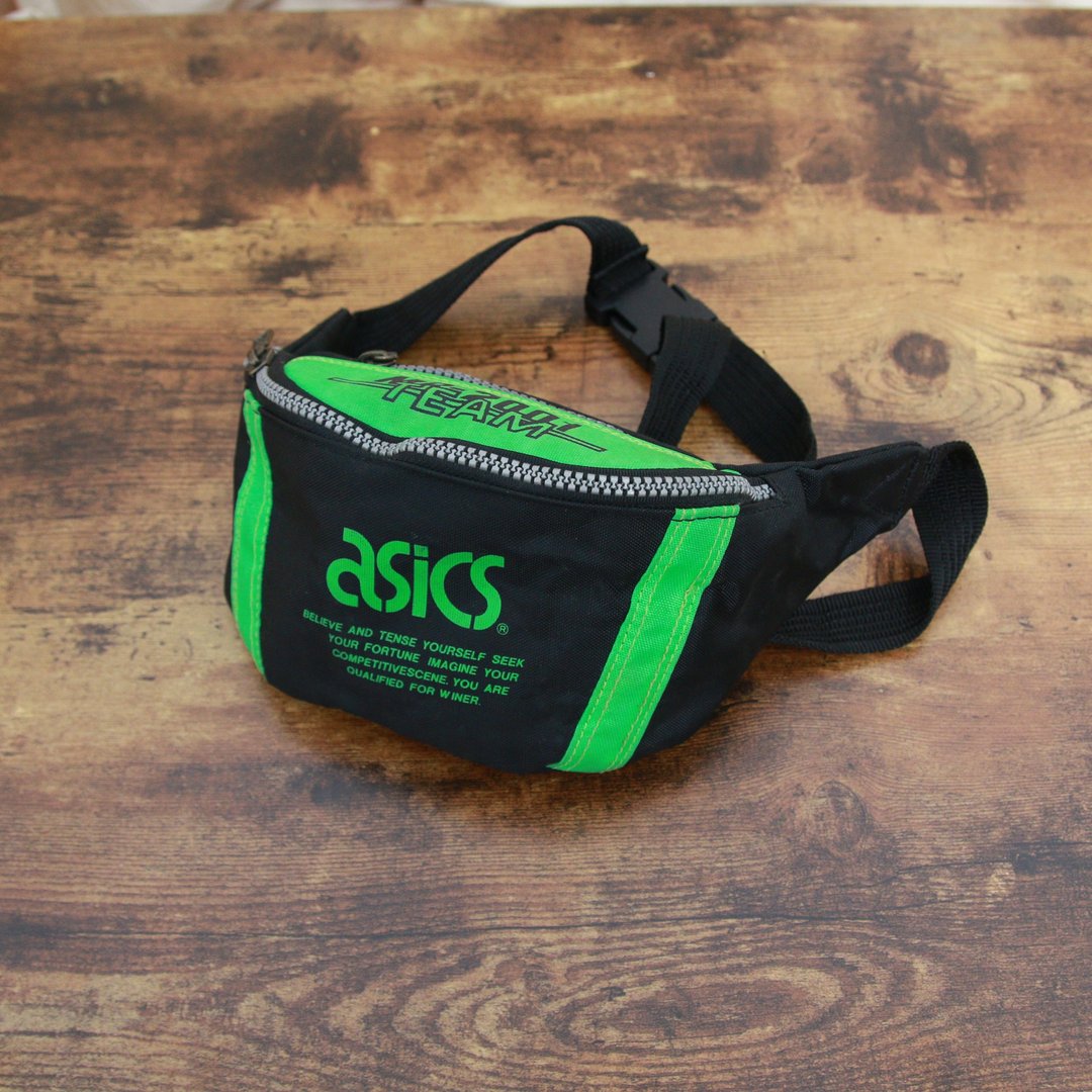 Back to Green:: 经典腰包 asics 萤光绿黑 B-02 vintage bag - 侧背包/斜挎包 - 棉 