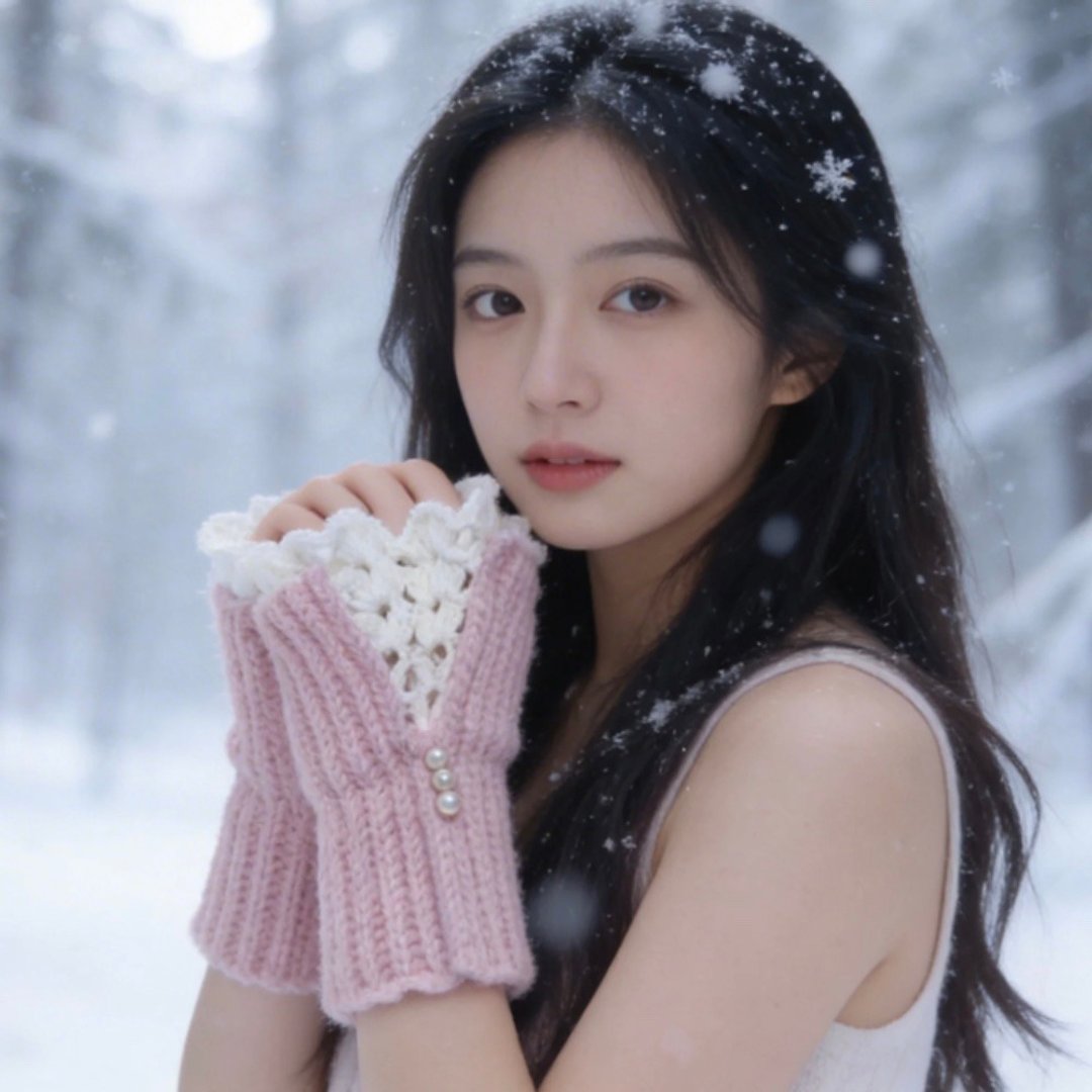 雪花蕾丝钩织半指手套  / 可接单客制 - 选择自己喜欢的颜色 - 手套 - 羊毛 紫色