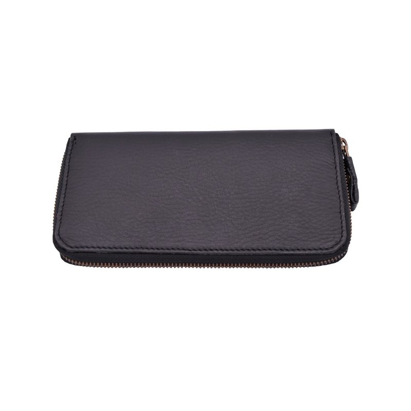 Checkbook vegetable tanned leather long wallet Color Black - 皮夹/钱包 - 真皮 黑色