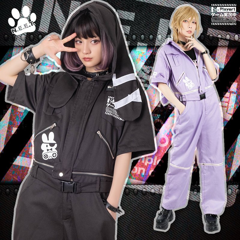 o吉儿o原创NEET自宅警备队兔耳连帽连身裤可拆工作服【JJ2344】 - 背带裤/连体裤 - 棉．麻 