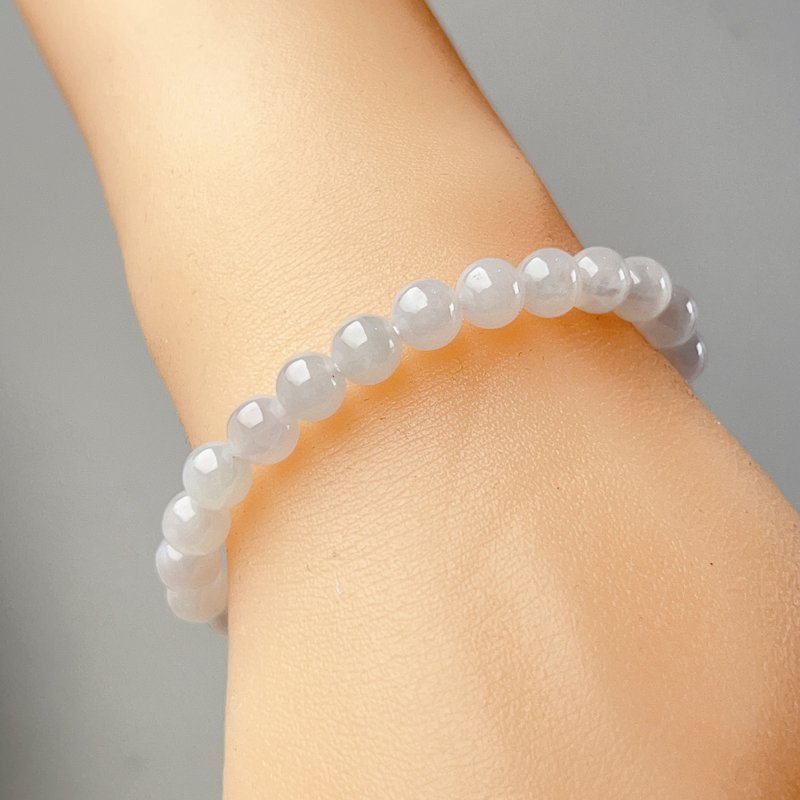 冰种白翡翡翠手珠 | 天然缅甸玉A货翡翠 | 送礼 - 手链/手环 - 玉石 白色