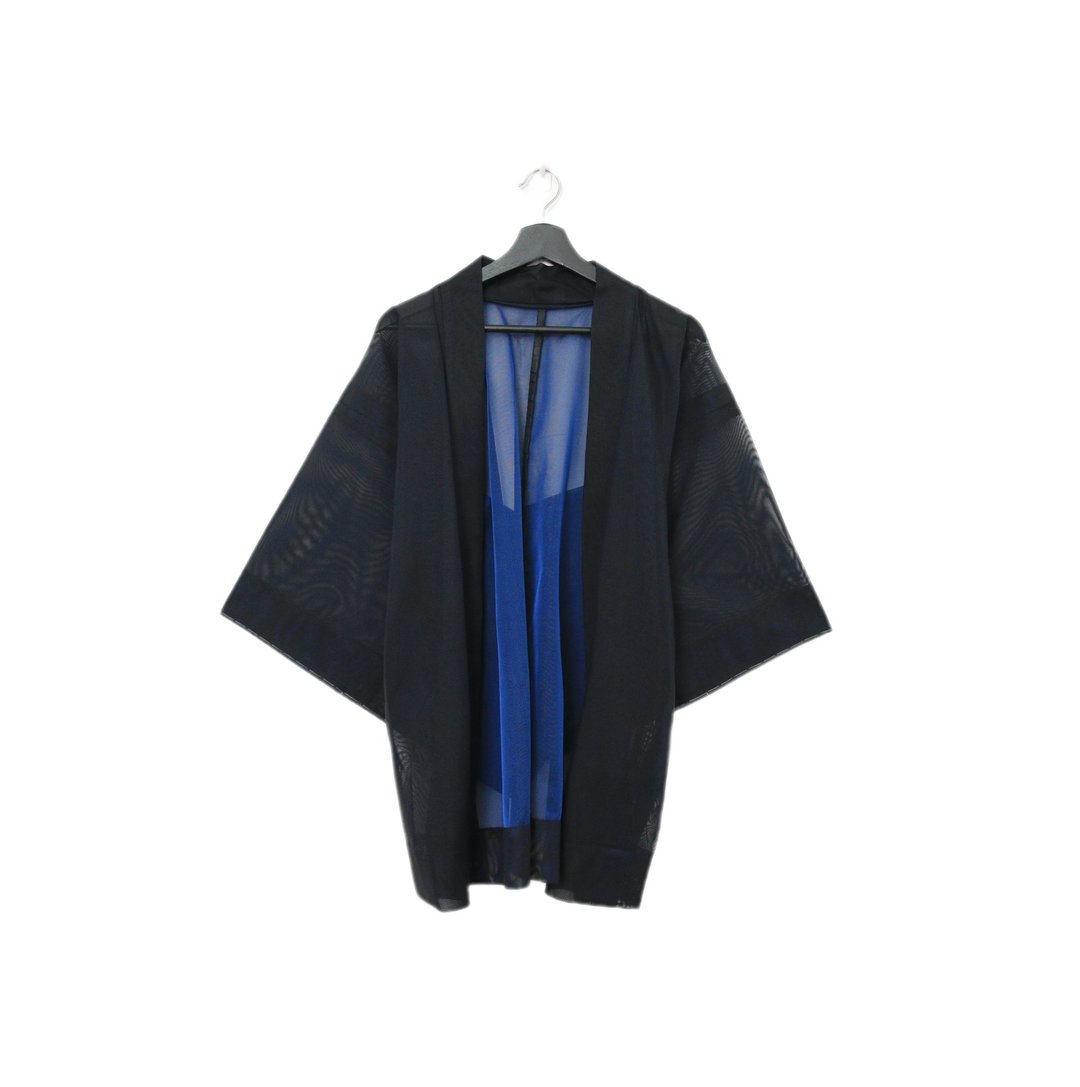 Back to Green-日本透肤羽织 蓝缎面光泽 tf-03/vintage kimono - 女装休闲/机能外套 - 丝．绢 
