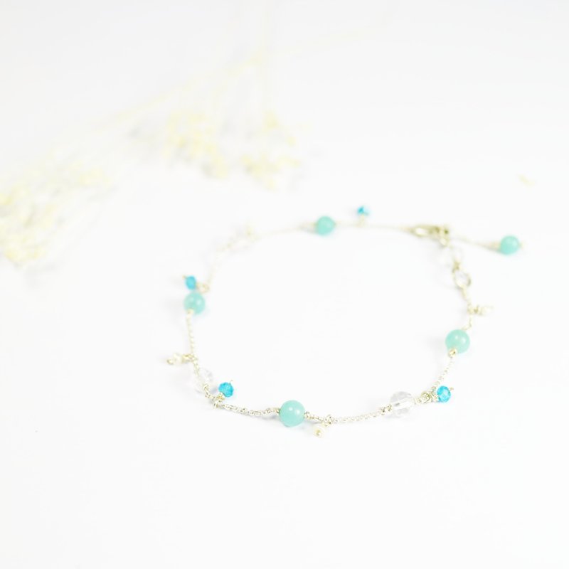 【ColorDay】 微笑点点~天河石_白水晶_磷灰石纯银手链〈Amazonite_Crystal Quartz_Apatite Silver Bracelet〉 - 手链/手环 - 宝石 绿色