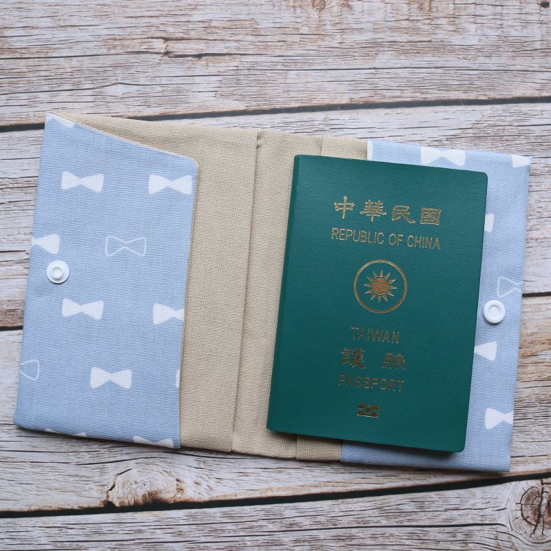 【蝴蝶结】限量 纯棉布料手作  护照套 护照夹 护照包 - 护照夹/护照套 - 棉 蓝色