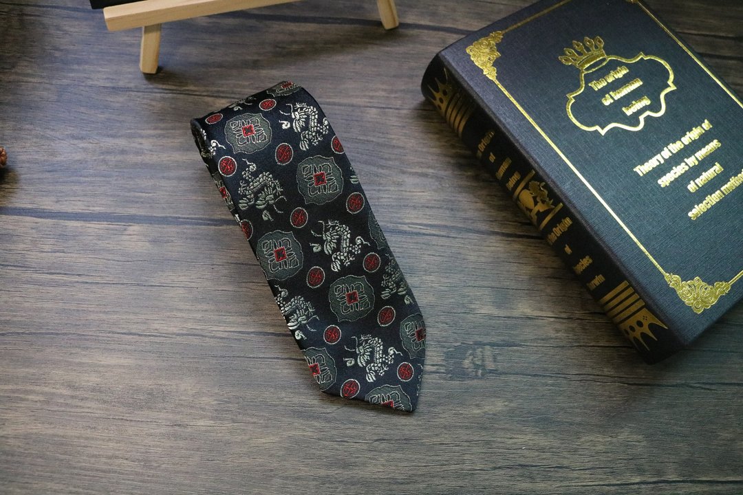 黑色奢華宮廷風真絲領帶/窄版necktie - 领带/领带夹 - 丝．绢 黑色