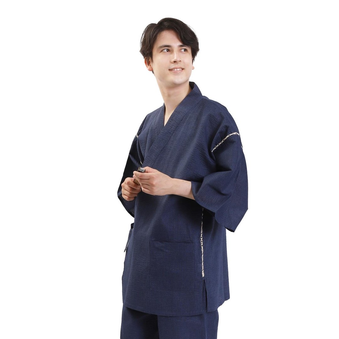 日本 和服 男士 绵麻 甚平 休闲服 睡衣 成套组 M L LL wn06 - 居家服/睡衣 - 棉 黑色