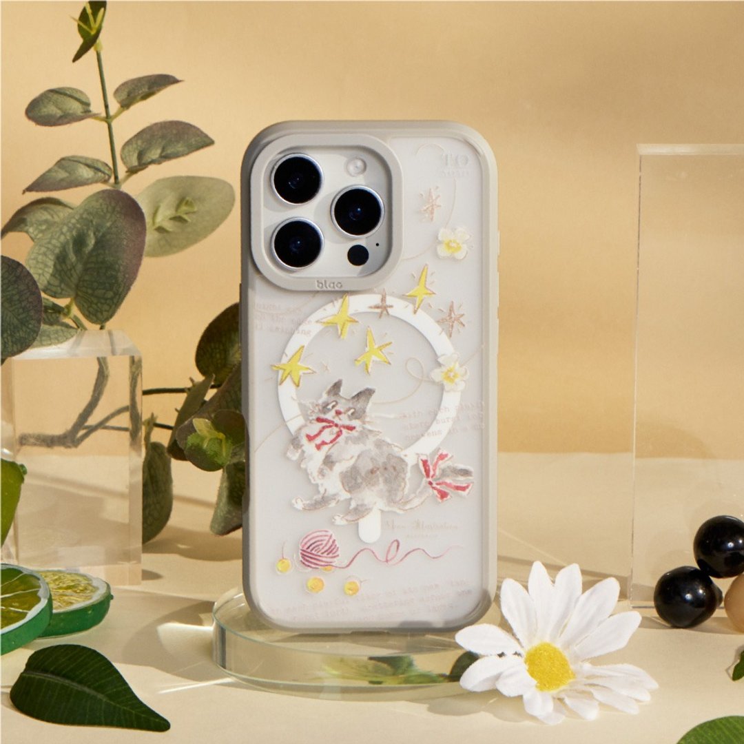 Meow Illustration星星与猫极光雾透MagSafe iPhone手机壳 - 手机壳/手机套 - 塑料 多色