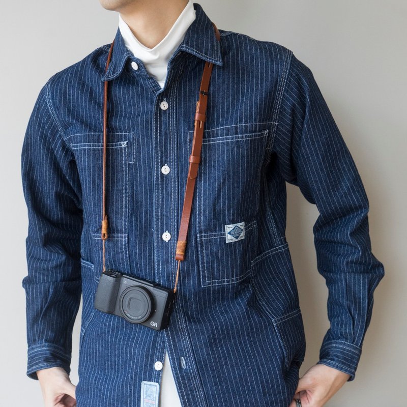 秋季必備 日常搭配 日系潮流口袋衬衫 牛仔条纹衬衫 denim shirts - 男装衬衫 - 棉．麻 蓝色