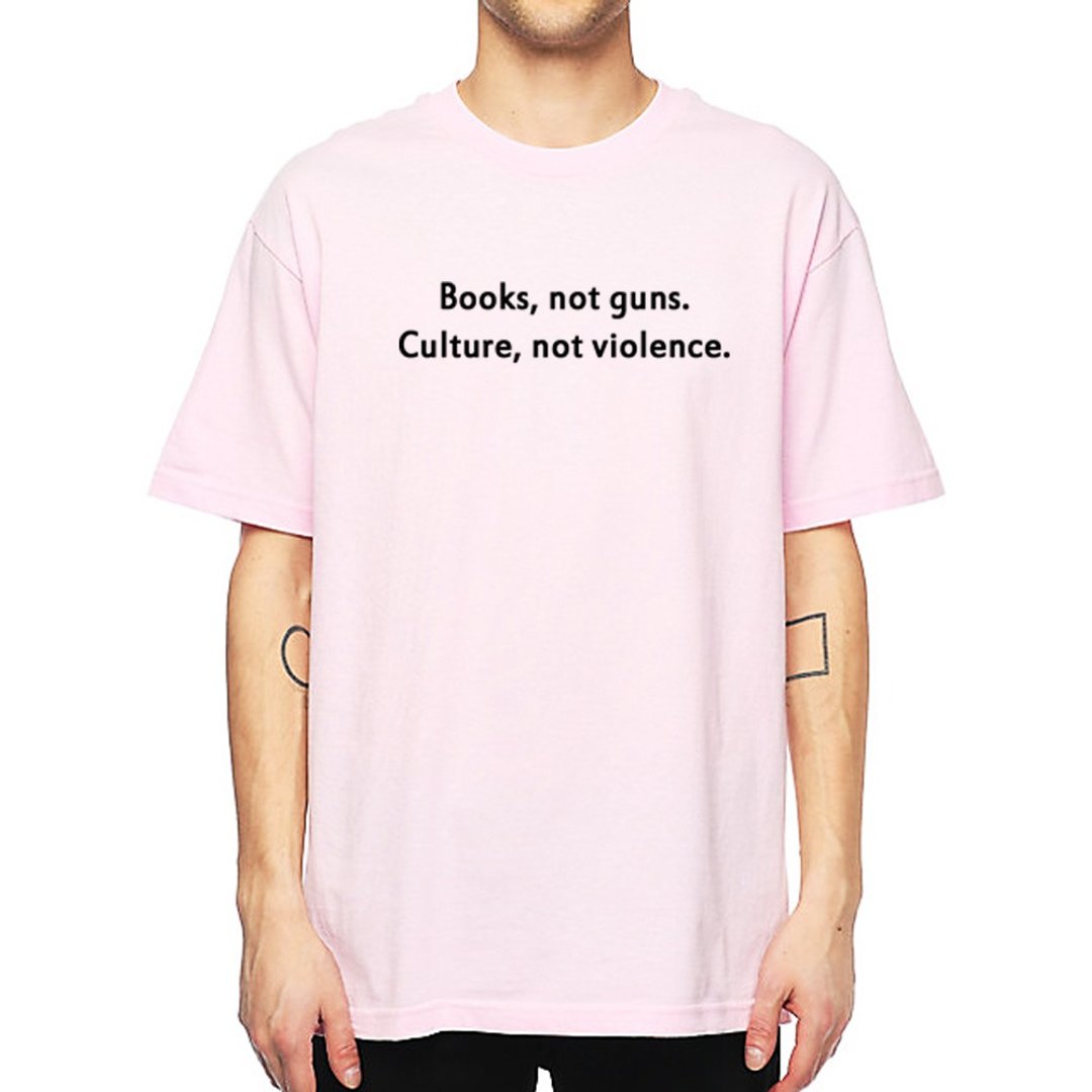 Books Not Guns Culture Not Violence 短袖T恤 浅粉色 春装文字 - 男装上衣/T 恤 - 棉 粉红色
