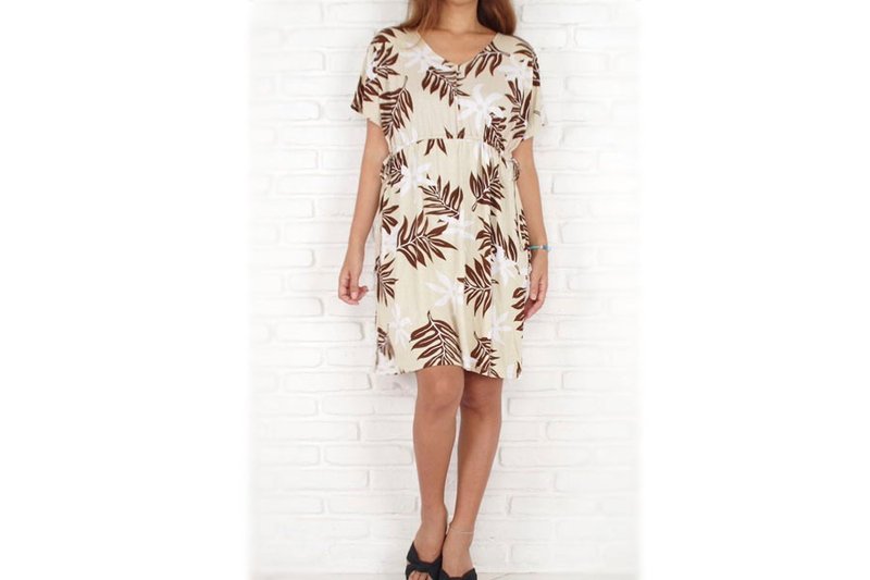 Tiare print dolman sleeve dress <beige> - 洋装/连衣裙 - 其他材质 咖啡色