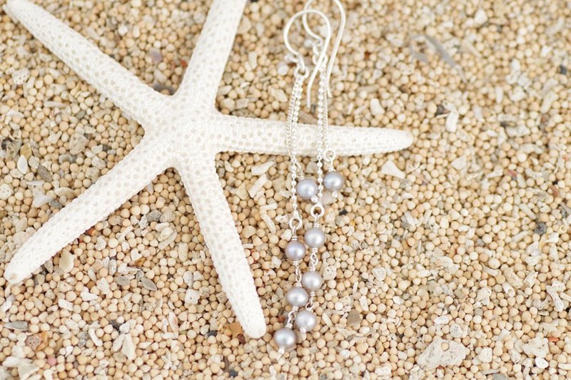 优雅淡水珍珠银长耳针 - 耳环/耳夹 - 宝石 灰色