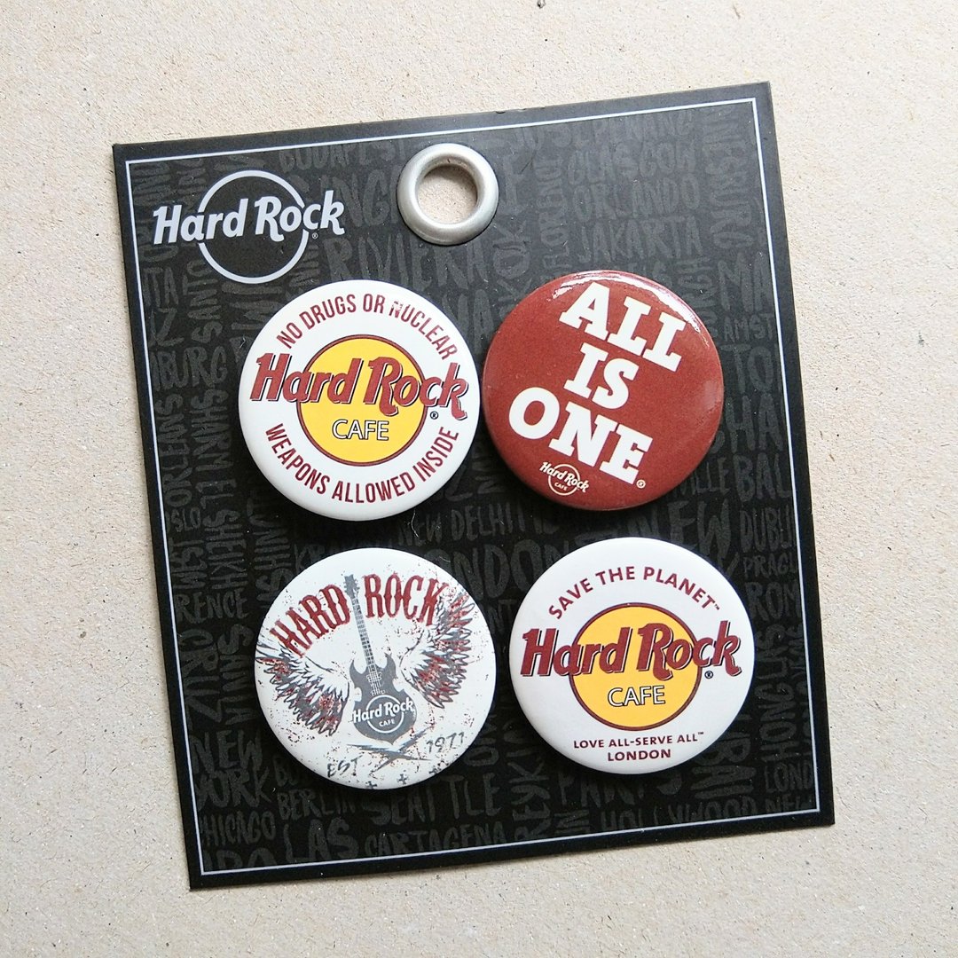 美国 | Hard Rock 硬石摇滚 着名英文标语圆形徽章组 - 徽章/别针 - 其他金属 多色