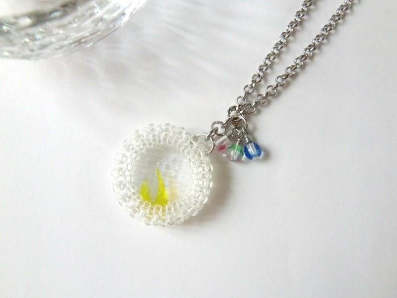 Water Mirror / Dew Necklace Ohajiki Japanese Glass Red Yellow Green Blue Summer Summer Holiday New Year Kimono Kimono Kimono Yukata Cool Refreshing Delicate Seed Beads Retro Tradition - 项链 - 玻璃 透明