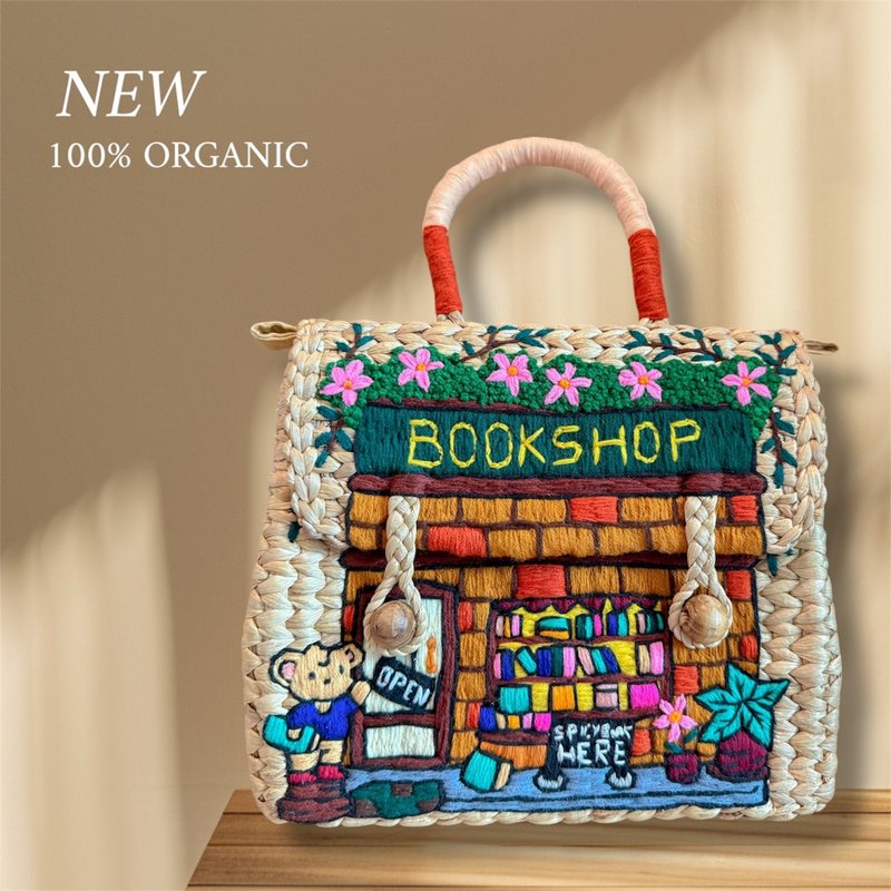 水草编织包，丝线手工刺绣 - 手提包/手提袋 - 绣线 