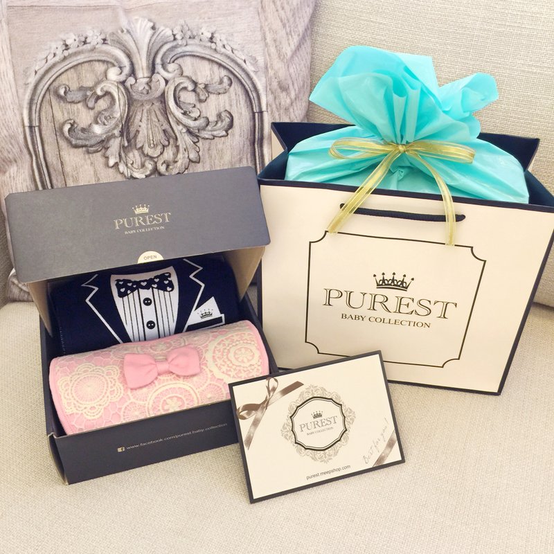 Goody Bag - PUREST baby collection 【Pinkoi 专属限量福袋】小王子&小公主│永│远│兜│幸│福│围兜礼盒组 - 满月礼盒 - 棉．麻 