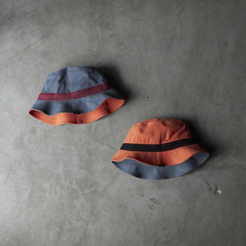Double side safari hat with orange and indigo canvas - 帽子 - 棉．麻 多色