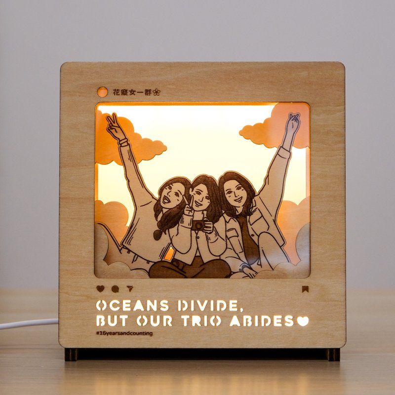 【定制化 似颜绘】盒仔小夜灯 小木灯 人手制作 - 灯具/灯饰 - 木头 咖啡色