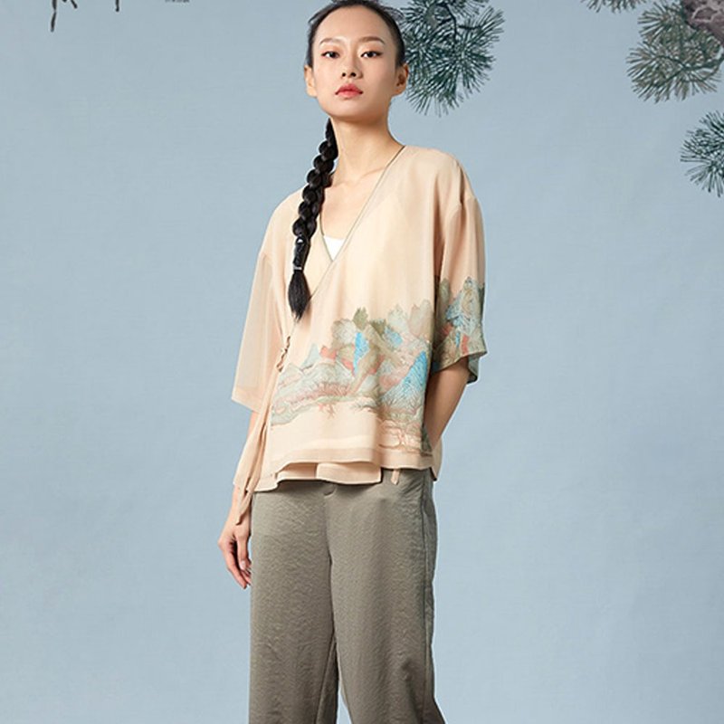 遠遊新中式藝術禪意上衣 / 改良漢服寬鬆款 / 中國風茶服女裝 - 女装上衣 - 其他材质 黄色