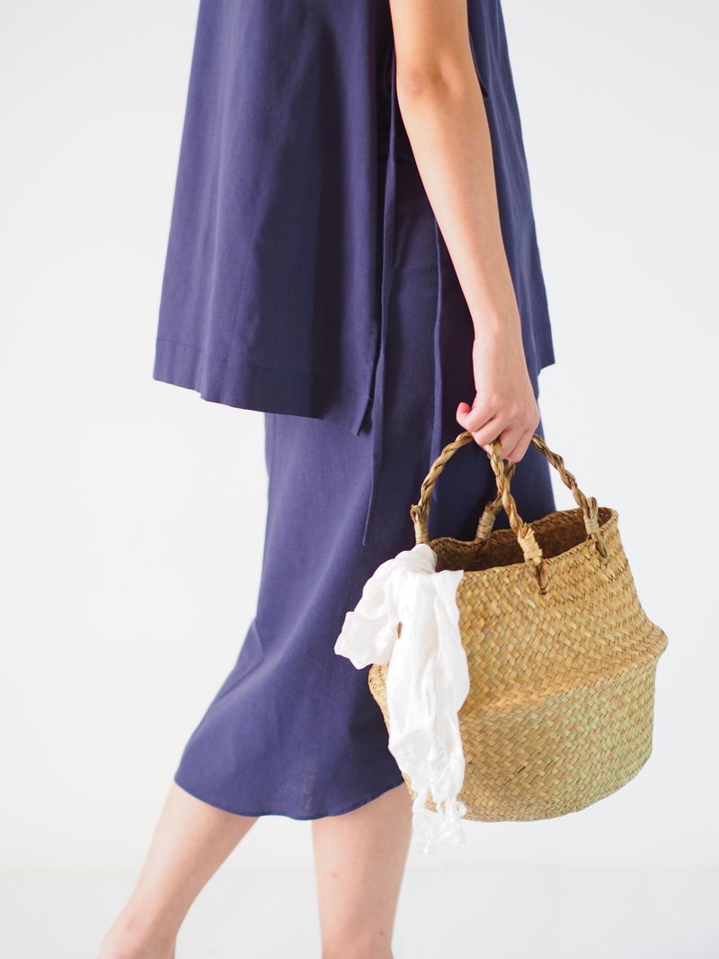 ByTheSea Wrap Skirt - Navy - 裙子 - 棉．麻 蓝色