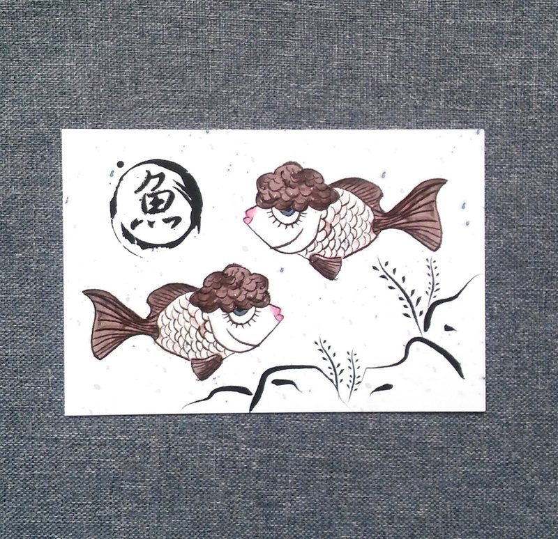黑色金鱼明信片-手绘 - 卡片/明信片 - 纸 