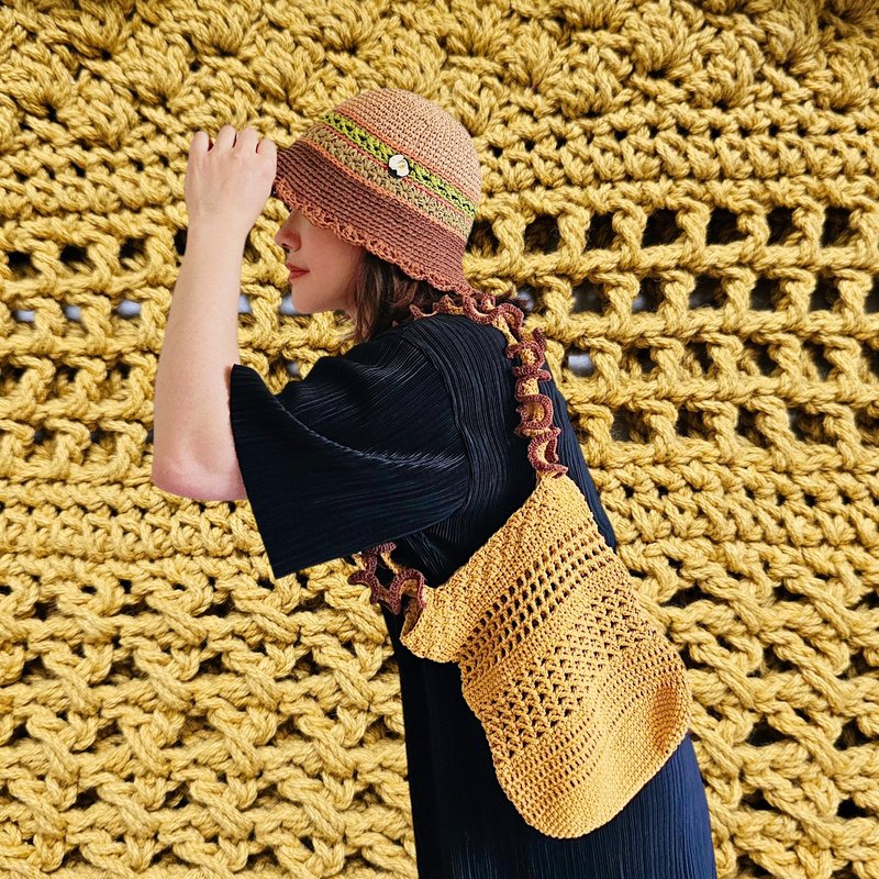 时髦编织网包 - 噗丁 - 手提包/手提袋 - 棉．麻 黄色