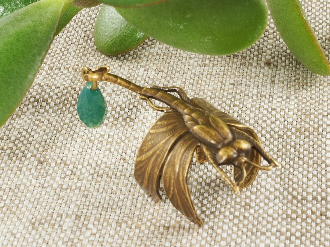 Brass Dragonfly Adjustable Ring Swarovski Green Crystal Charm Ring Jewelry Gift - 戒指 - 其他材质 绿色