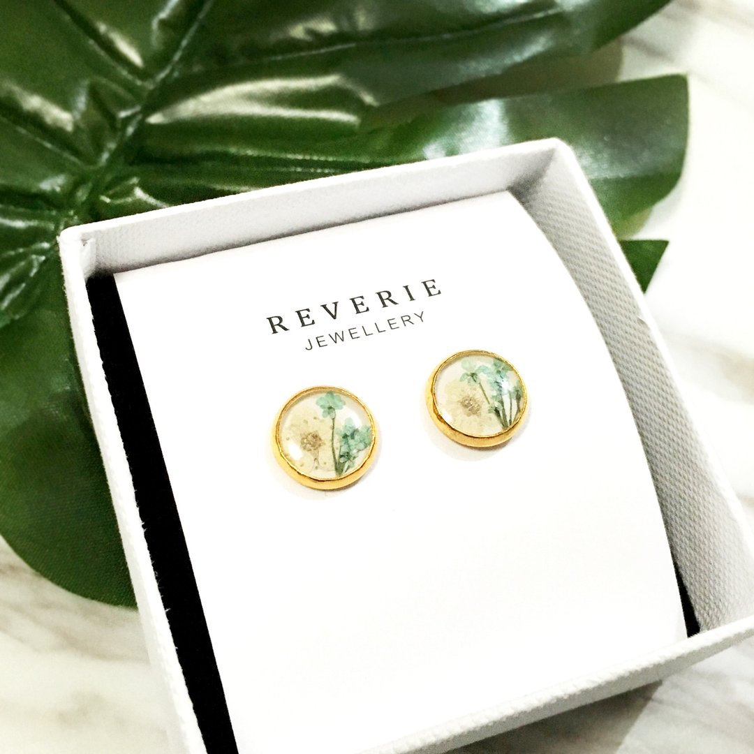 Classic Pressed Flower Earrings (经典押花耳环) - 耳环/耳夹 - 其他金属 金色