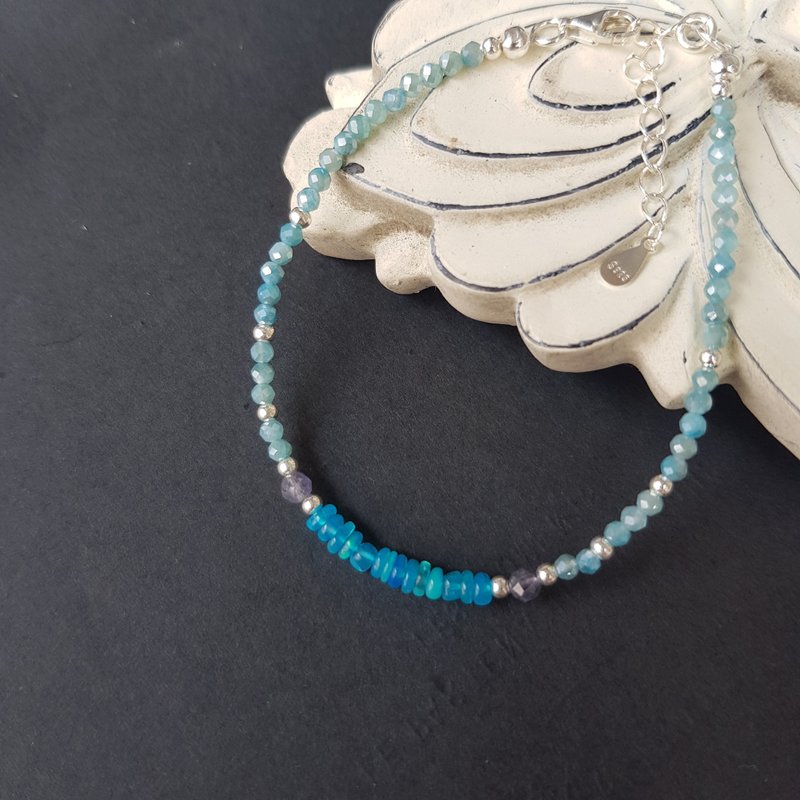 埃塞俄比亚蓝蛋白石+秘鲁蛋白石925纯银手链 - 手链/手环 - 半宝石 蓝色